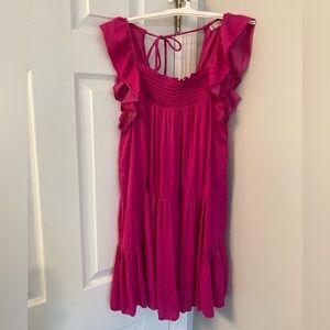 Free People Intimately Hot Pink Mini Dress with double tie on the back sz small